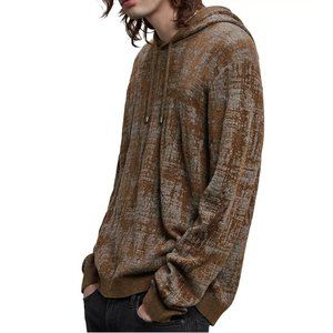 John Varvatos Collection Men's Long Sleeve Jacquard Pullover Hoodie Nutmeg